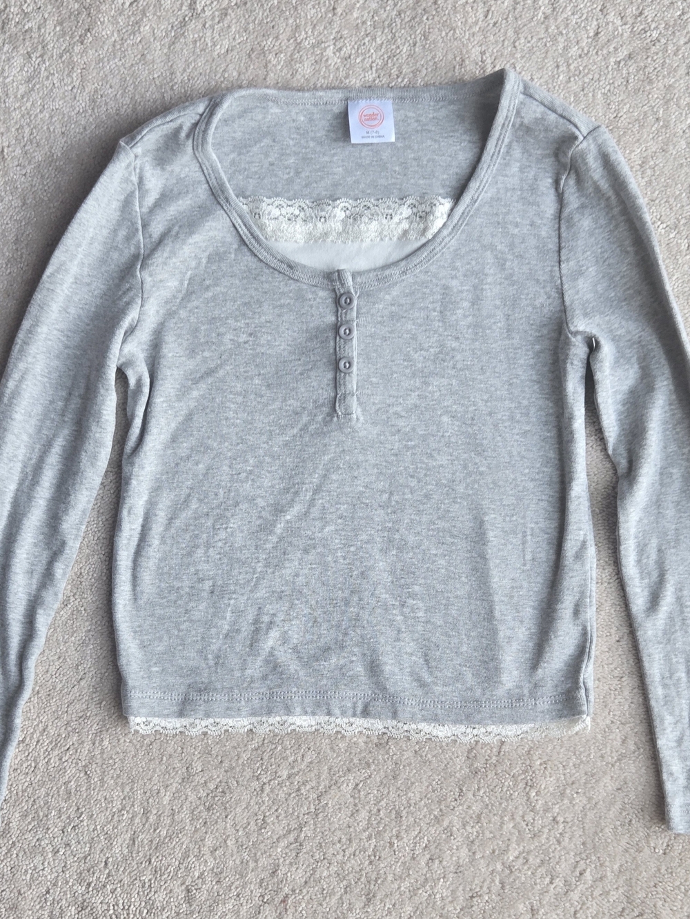 wonder nation Light Gray Lace-Trim Henley Top